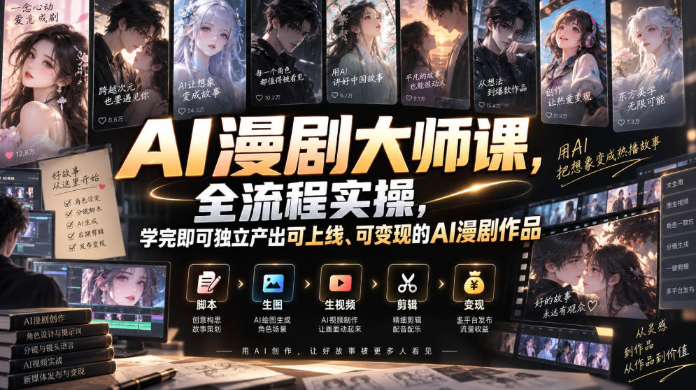 AI漫剧大师课，全流程实操，学完即可独立产出可上线、可变现的AI漫剧作品 - 臻优资源网