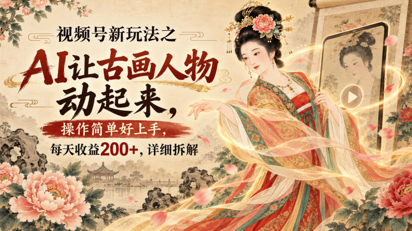 视频号新玩法之AI让古画人物动起来，操作简单好上手，每天收益200+，详细拆解 - 臻优资源网