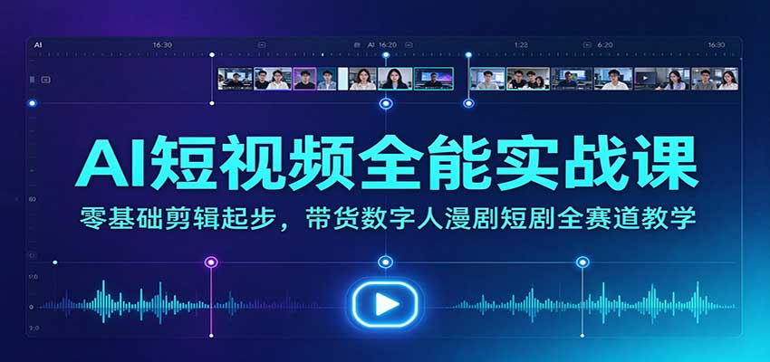 AI短视频全能实战课：零基础剪辑起步，带货数字人漫剧短剧全赛道教学 - 臻优资源网