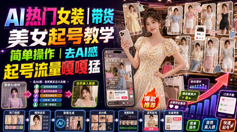 AI热门女装带货丨美女起号教学，简单操作，去AI感，起号流量嘎嘎猛 - 臻优资源网