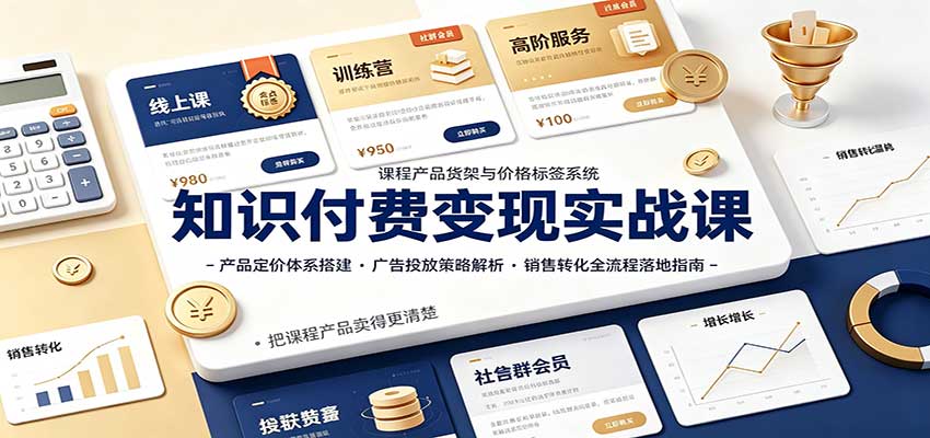 知识付费变现实战课：产品定价体系搭建，广告投放，销售转化全流程落地指南 - 臻优资源网