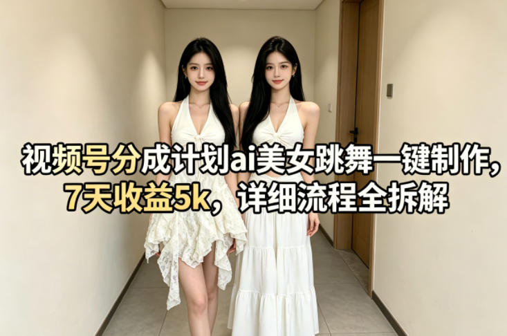 视频号分成计划ai美女跳舞一键制作，7天收益5k，详细流程全拆解 - 臻优资源网