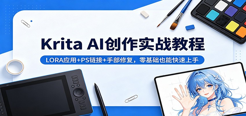 Krita AI创作实战教程：LORA应用+PS链接+手部修复，零基础也能快速上手 - 臻优资源网