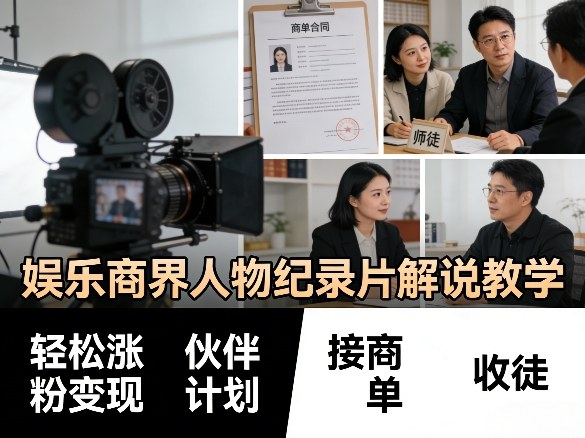 娱乐商界人物纪录片解说教学，轻松涨粉变现，伙伴计划，接商单，收徒等 - 臻优资源网