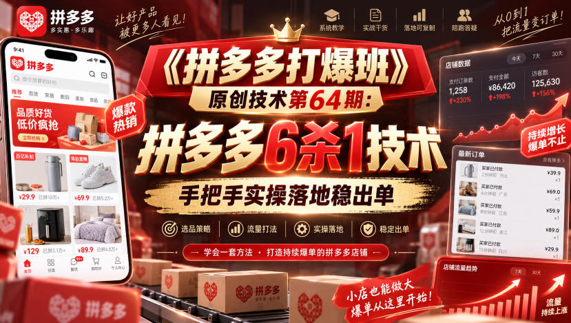 《拼多多打爆班》原创技术第64期：拼多多6杀1技术，手把手实操落地稳出单 - 臻优资源网