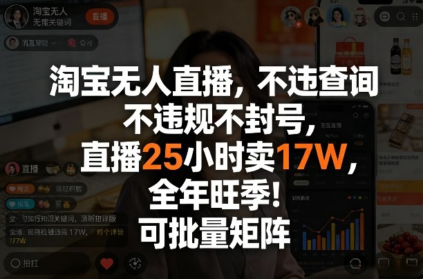 淘宝无人直播，不违规不封号，直播25小时卖17W，全年旺季！可批量矩阵【揭秘】 - 臻优资源网
