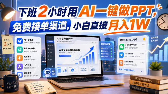 下班2小时用AI一键做PPT，免费接单渠道，小白直接月入1W【揭秘】 - 臻优资源网