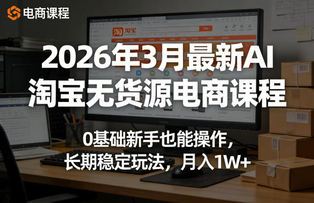 2026年3月最新AI淘宝无货源电商课程，0基础新手也能操作，长期稳定玩法，月入1W+ - 臻优资源网