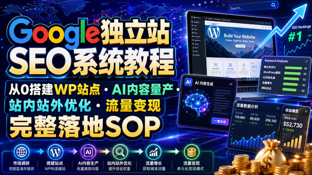 Google独立站SEO系统教程,从0搭建WP站点・AI内容量产・站内站外优化・流量变现完整落地SOP(2026年7月) - 臻优资源网
