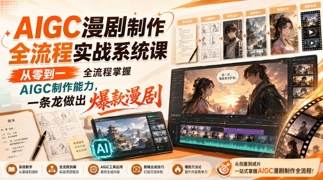 AIGC漫剧制作全流程实战系统课，从零到一全流程掌握AIGC制作能力，一条龙做出爆款漫剧 - 臻优资源网