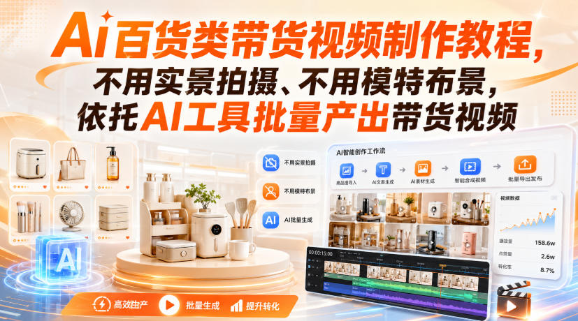 Ai百货类带货视频制作教程，不用实景拍摄、不用模特布景，依托AI工具批量产出带货视频 - 臻优资源网