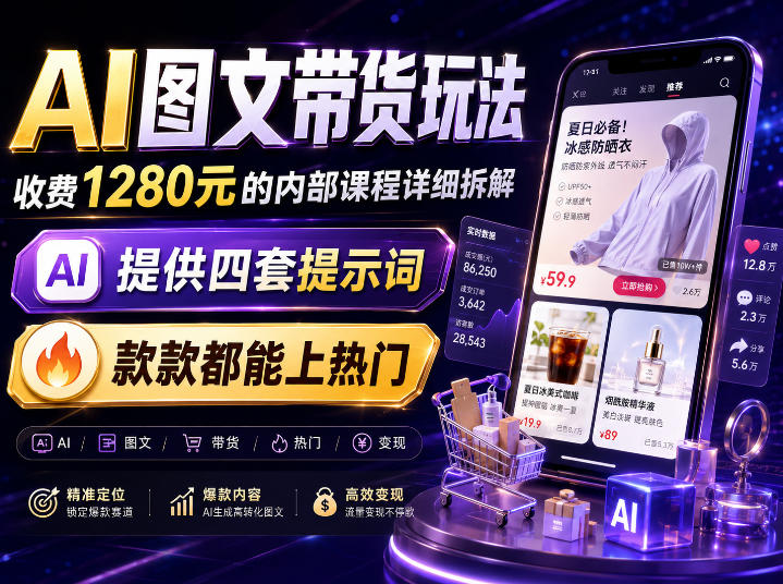 AI图文带货内部玩法，1280内部课程对外系统拆解，看完直接上手变现！ - 臻优资源网