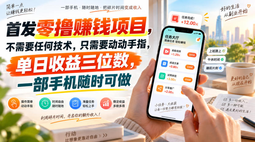首发零撸賺钱项目，不需要任何技术，只需要动动手指，单日收益三位数，一部手机随时可做【揭秘】 - 臻优资源网