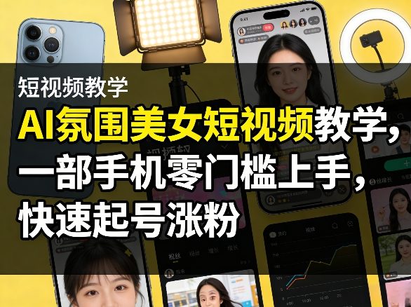 AI氛围美女短视频教学，一部手机零门槛上手，快速起号涨粉 - 臻优资源网