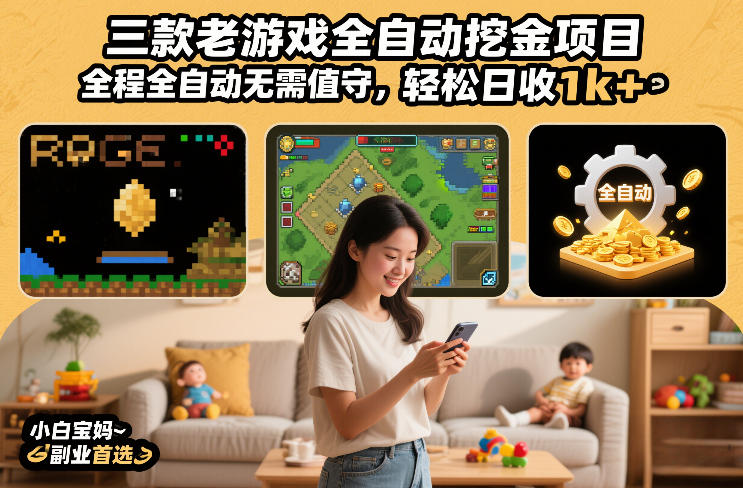三款老游戏全自动挖金项目，全程全自动无需值守，轻松日收1k+，小白宝妈副业首选【揭秘】 - 臻优资源网