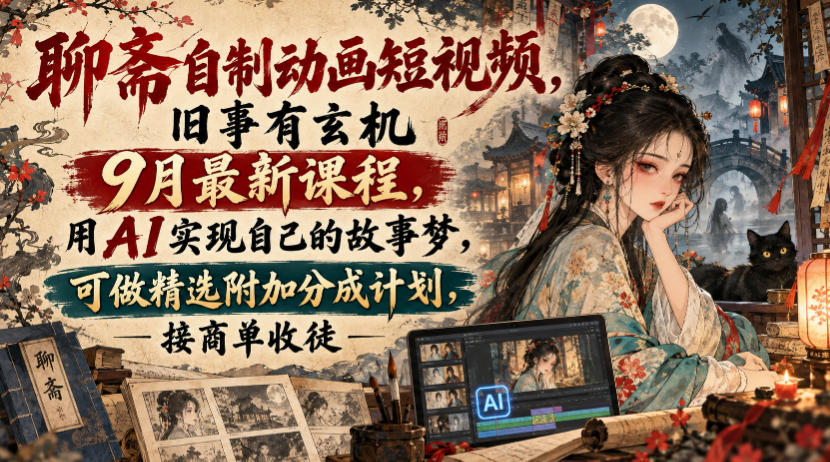 聊斋自制动画短视频，旧事有玄机9月最新课程，用AI实现自己的故事梦，可做精选附加分成计划，接商单收徒 - 臻优资源网