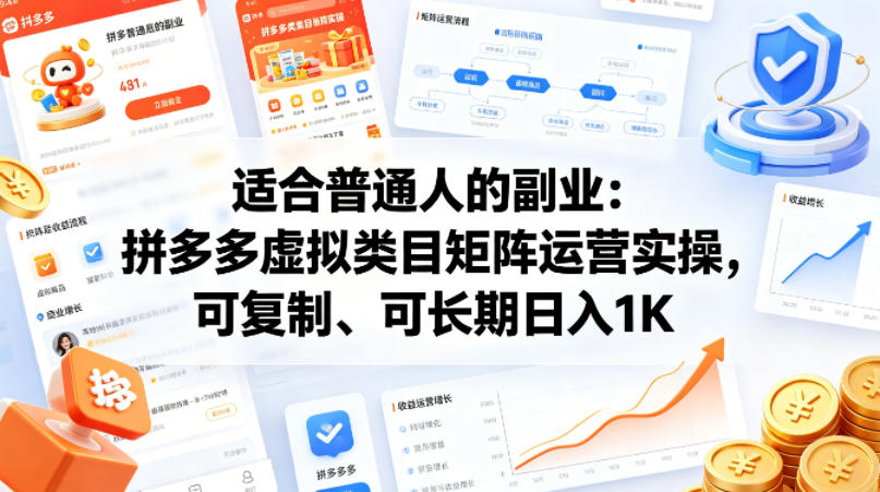 适合普通人的副业：拼多多虚拟类目矩阵运营实操，可复制、可长期日入1K【揭秘】 - 臻优资源网