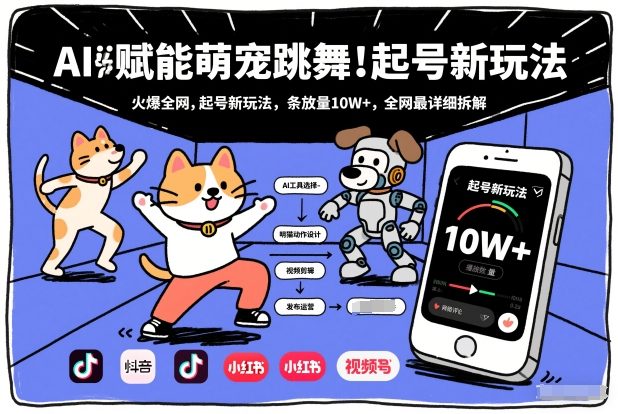 AI赋能萌宠跳舞，火爆全网，起号新玩法，条条播放量10W+，全网最详细拆解 - 臻优资源网