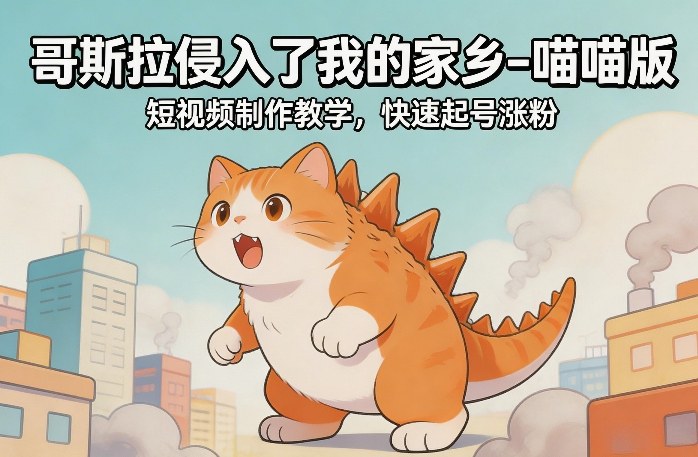 哥斯拉侵入了我的家乡–喵喵版短视频制作教学,快速起号涨粉 - 臻优资源网