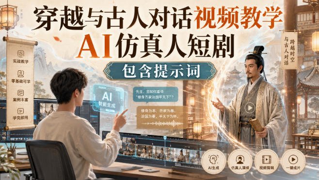穿越与古人对话视频教学，AI仿真人短剧，包含提示词 - 臻优资源网