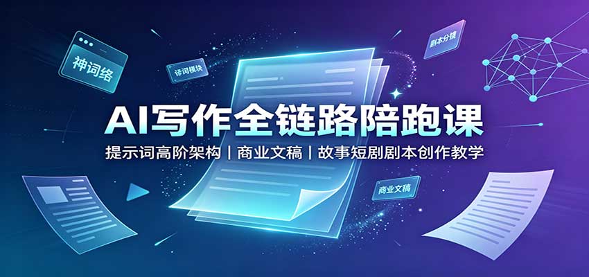 AI写作全链路陪跑课：提示词高阶架构，商业文稿，故事短剧剧本创作教学 - 臻优资源网