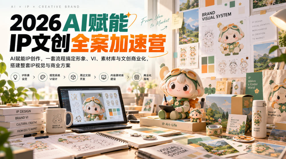 2026AI赋能ip文创全案加速营，AI赋能IP创作，一套流程搞定形象、VI、素材库与文创商业化，搭建整套IP视觉与商业方案 - 臻优资源网