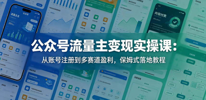 公众号流量主变现实操课：从账号注册到多赛道盈利，保姆式落地教程 - 臻优资源网