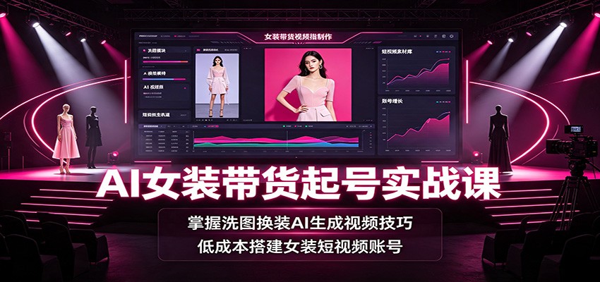 AI女装带货起号实战课：掌握洗图换装AI生成视频技巧，低成本搭建女装短视频账号 - 臻优资源网
