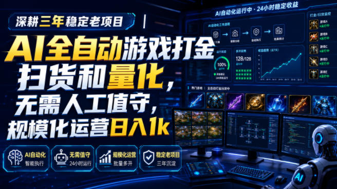 深耕三年稳定老项目｜AI全自动游戏打金扫货和量化，无需人工值守，规模化运营日入1k【揭秘】 - 臻优资源网