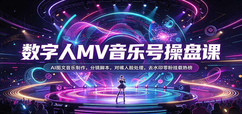 数字人MV音乐号操盘课：AI图文音乐制作，分镜脚本，对嘴人脸处理，去水印零粉挂载热榜 - 臻优资源网