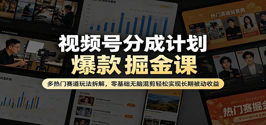 视频号分成计划爆款掘金课：多热门赛道玩法拆解，零基础无脑混剪轻松实现长期被动收益 - 臻优资源网