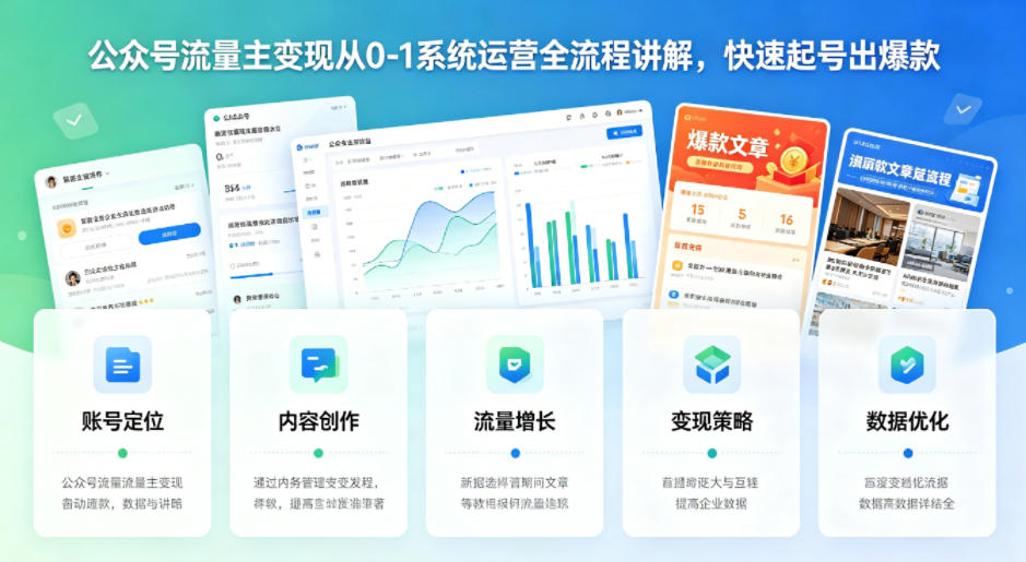 公众号流量主变现从0-1系统运营全流程讲解，快速起号出爆款 - 臻优资源网