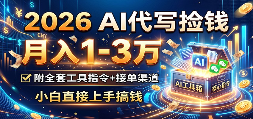 2026 AI代写捡钱,月入1-3万,附全套工具指令+接单渠道,小白直接上手搞钱 - 臻优资源网