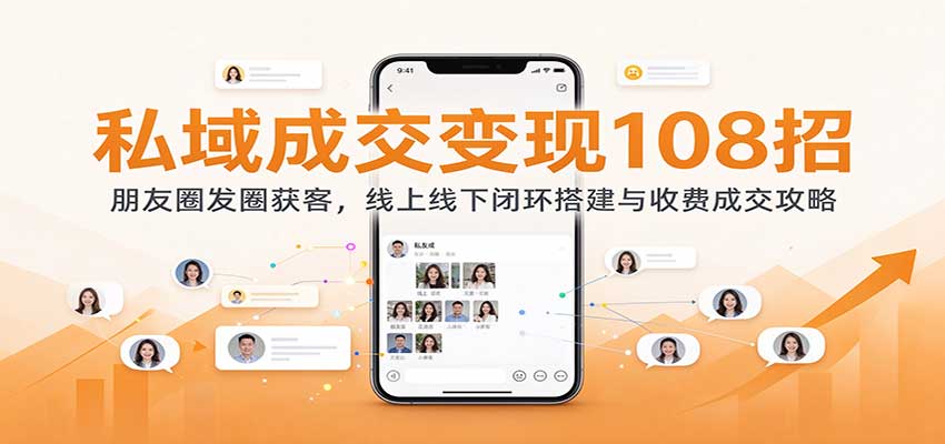 私域成交变现108招：朋友圈发圈获客，线上线下闭环搭建与收费成交攻略 - 臻优资源网