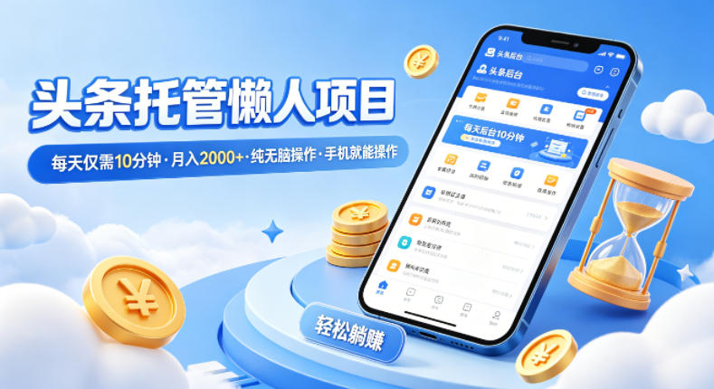 头条托管懒人项目,每天仅需10分钟,月入2000+,纯无脑操作,手机就能操作【揭秘】 - 臻优资源网
