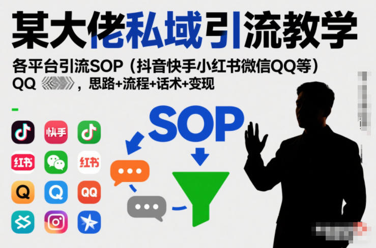 某大佬私域引流教学，各平台引流SOP（抖音快手小红书微信QQ等），思路+流程+话术+变现 - 臻优资源网