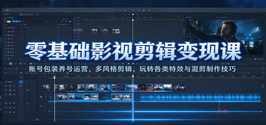 零基础影视剪辑变现课：账号包装养号运营，多风格剪辑，玩转各类特效与混剪制作技巧 - 臻优资源网