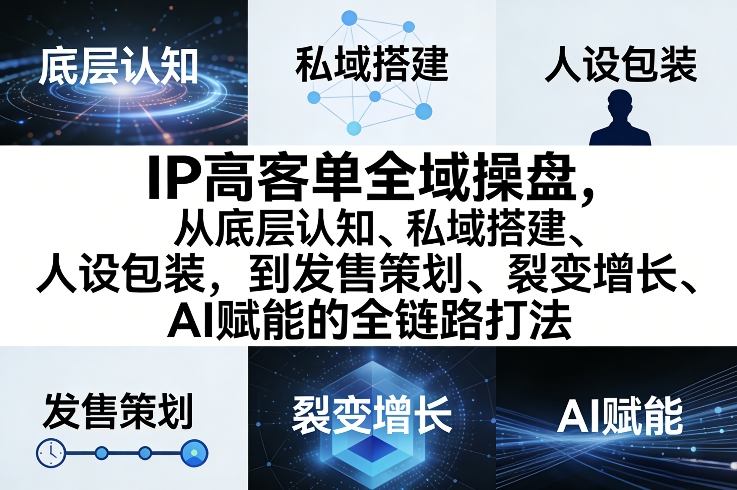 IP高客单全域操盘，从底层认知、私域搭建、人设包装，到发售策划、裂变增长、AI赋能的全链路打法 - 臻优资源网