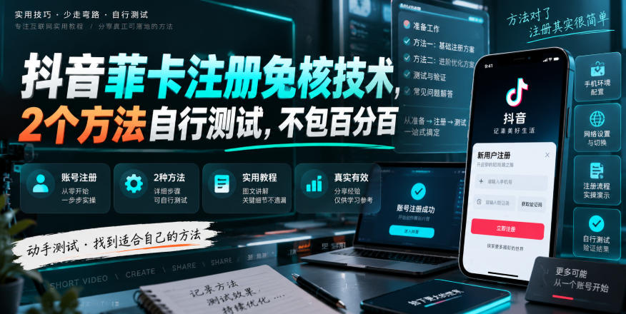 抖音菲卡注册免核技术，2个方法自行测试，不包百分百 - 臻优资源网