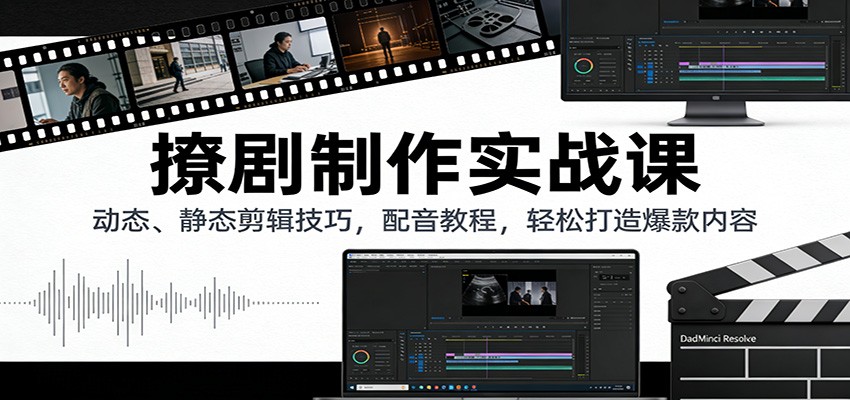 撩剧制作实战课:动态、静态剪辑技巧,配音教程,轻松打造爆款内容 - 臻优资源网