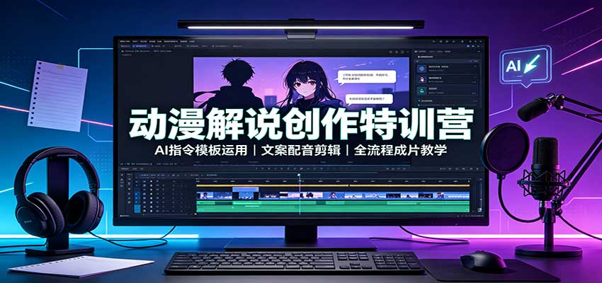 动漫解说创作特训营：AI指令模板运用，文案配音剪辑，全流程成片教学 - 臻优资源网