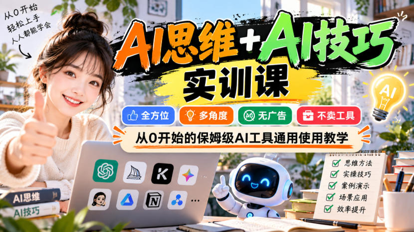 AI思维+AI技巧实训课，全方位、多角度、无广告、不卖工具，从0开始的保姆级AI工具通用使用教学 - 臻优资源网