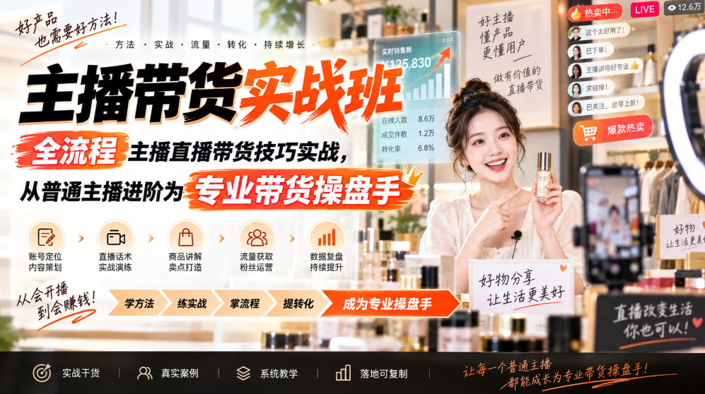 主播带货实战班ZB，全流程主播直播带货技巧实战，从普通主播进阶为专业带货操盘手 - 臻优资源网