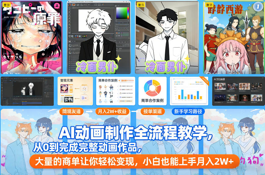 AI动画制作全流程教学，从0到完成完整动画作品，大量的商单让你轻松变现，小白也能上手月入2W+ - 臻优资源网