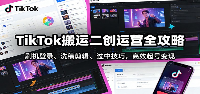 TikTok搬运二创运营全攻略：刷机登录、洗稿剪辑 、过中技巧，高效起号变现 - 臻优资源网