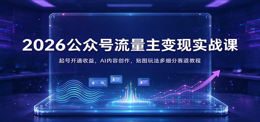 2026公众号流量主变现实战课：起号开通收益，AI内容创作，贴图玩法多细分赛道教程 - 臻优资源网