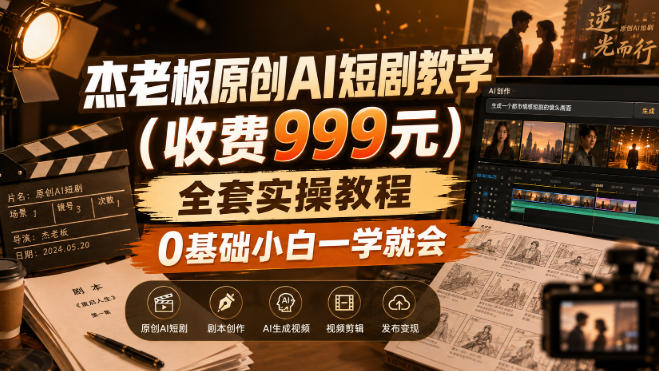 杰老板原创AI短剧教学（收费999元），全套实操教程，0基础小白一学就会，非搬运技术 - 臻优资源网