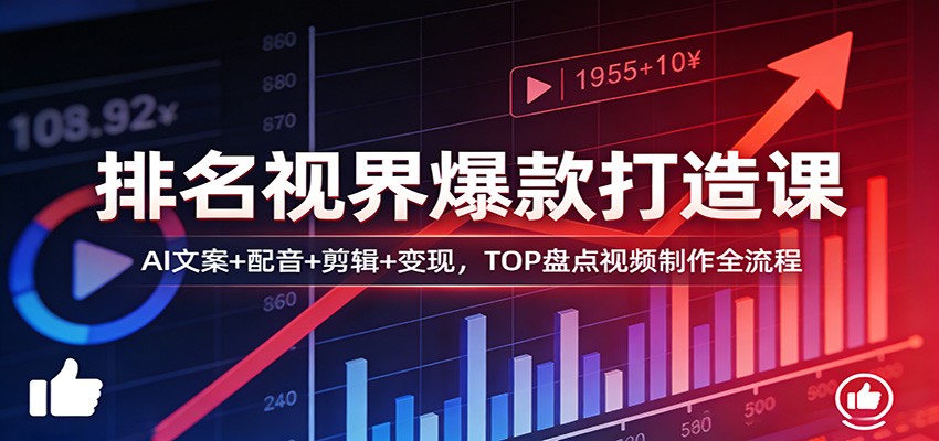 排名视界爆款打造课：AI文案+配音+剪辑+变现，TOP盘点视频制作全流程 - 臻优资源网
