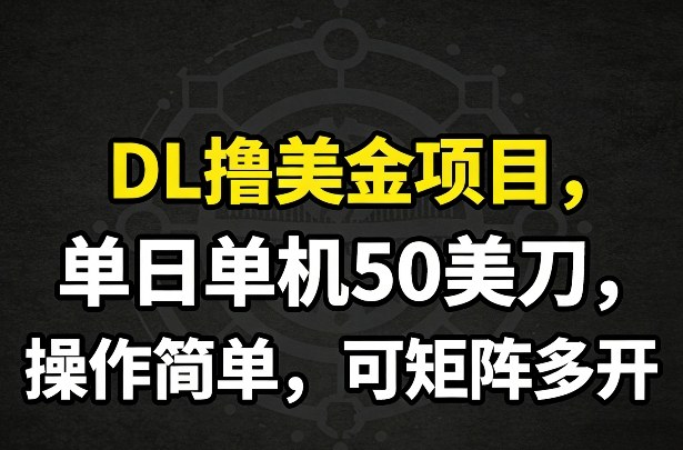 DL撸美金项目，单日单机50美刀，操作简单，可矩阵多开 - 臻优资源网