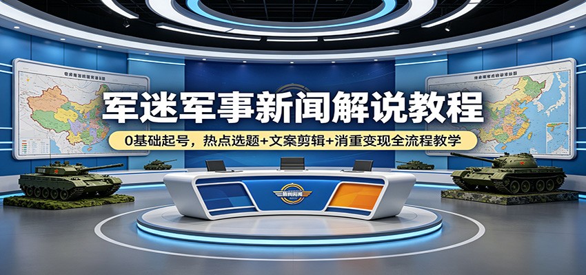 军迷军事新闻解说教程：0基础起号，热点选题+文案剪辑+消重变现全流程教学 - 臻优资源网